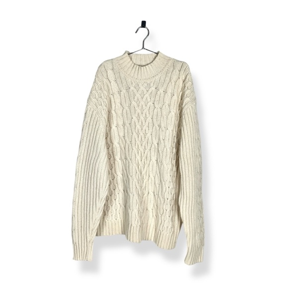 Vintage Sweaters - Vintage Wool Blend Cream Off White Cable Knit Turtleneck Sweater